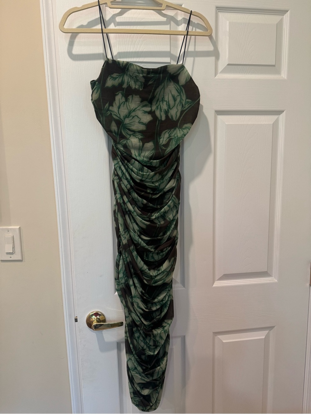 Future Collective Green Floral Ruched Midi Slip Dress